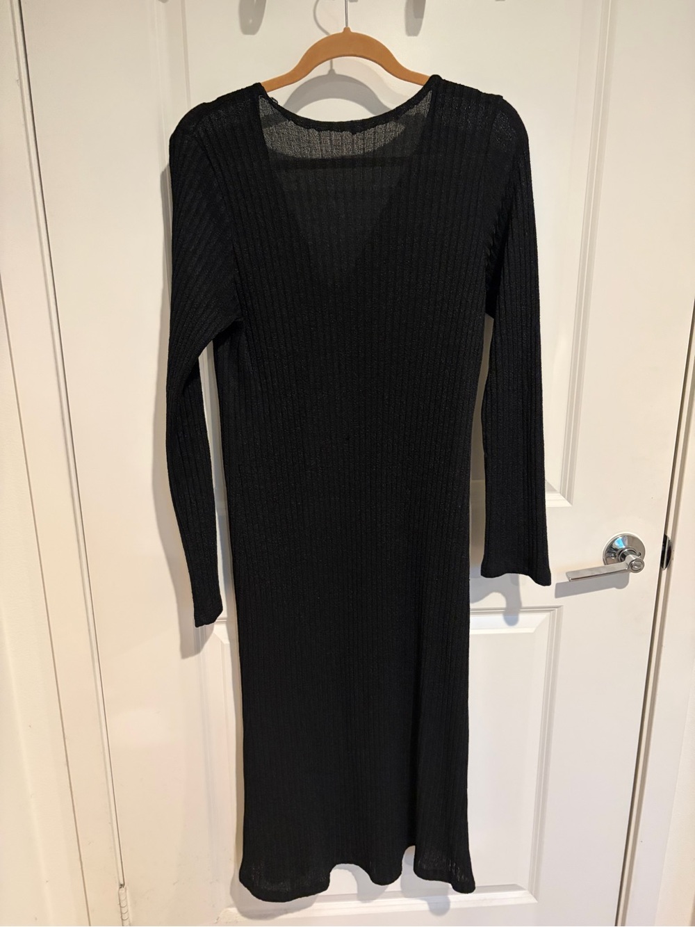 Black Ribbed Long-Sleeve Knit Dress
